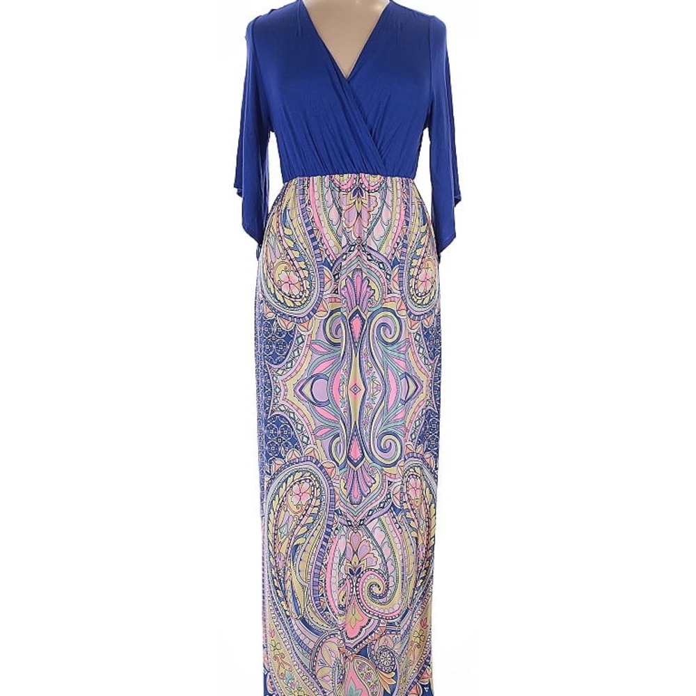 The Hanger Blue and Pink Paisley Maxi Dress
